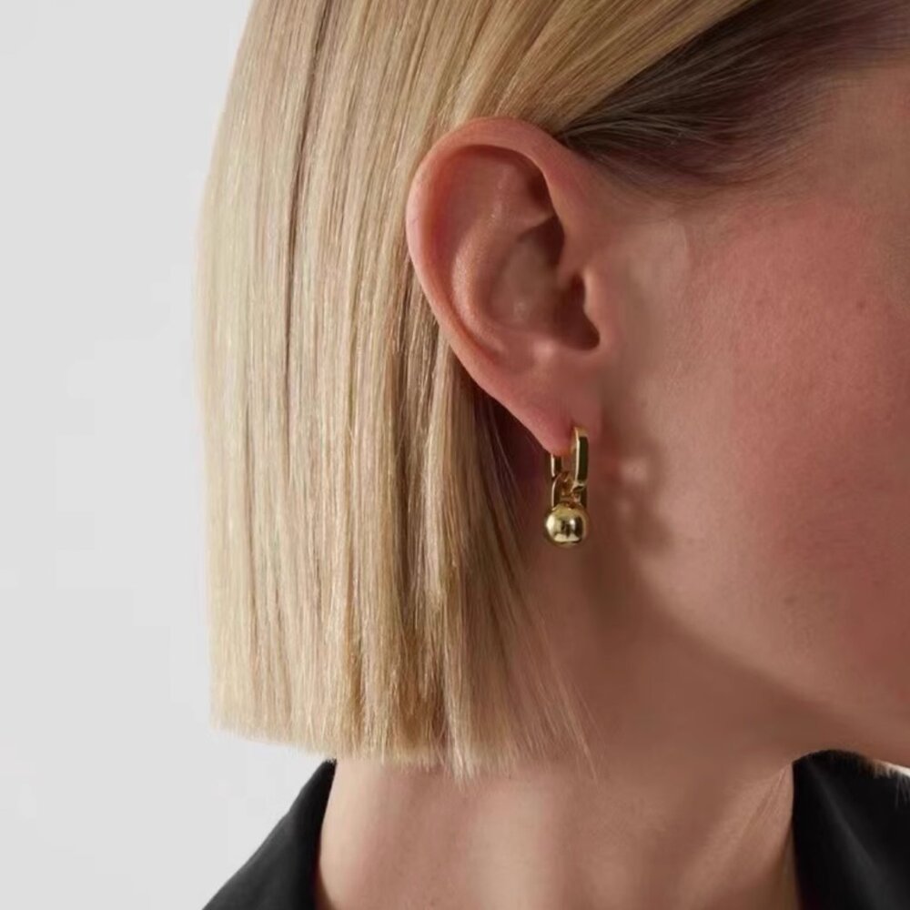 Classic COS Ball Pendant Hoop Earrings Gold